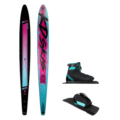 KD Neon Slalom Ski + Axcess & RTP Bindings Pink/Teal